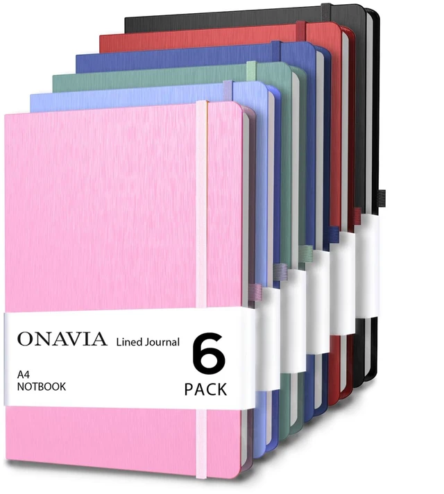 Main image of A4 Hardcover Notebooks 6 Pack, Lined Work Journals, 160 Pages Colors 80 Sheets, 8.3 x 11.6 in, Lay Flat, College Ruled, A4 Hardcover Journal, Lined Notebook for Work, School, Note Taking