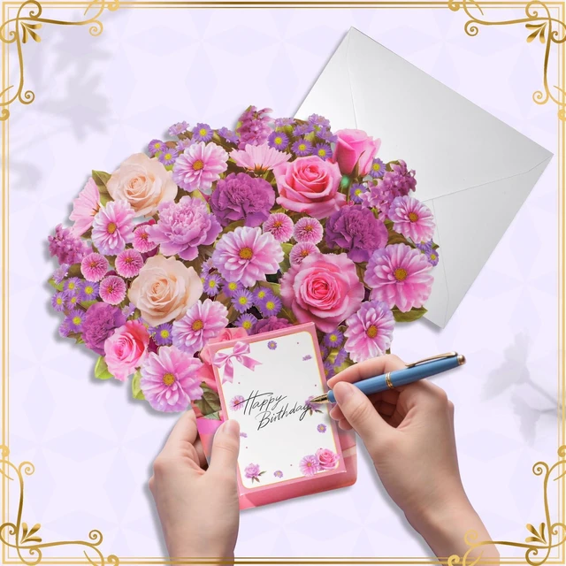 Alt view image 4 of 6 - Birthday Cards, Birthday Card with Music and Light, Flower Bouquet 3D Card for Mom, Women, Wife (Birthday Purple Flower)