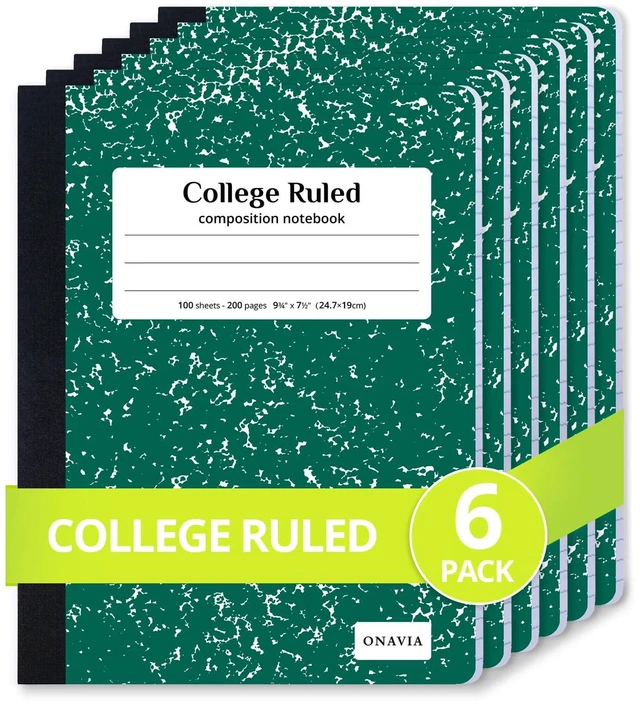 Main image of Composition Notebook College Ruled 6 Pack, 200 Pages, Marble Green 100 ct, 9.75 x 7.5 in, Durable Comp Book, School Notebooks, Students, Note Taking, Writing, Teachers