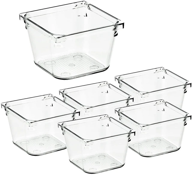 Main image of 6 Pack Drawer Organizer, 3" X 3" Plastic Storage Bins Acrylic Tray Design, Non-Slip Pads, For Makeup, Jewelry, Kitchen Utensils, Bathroom, Office Storage