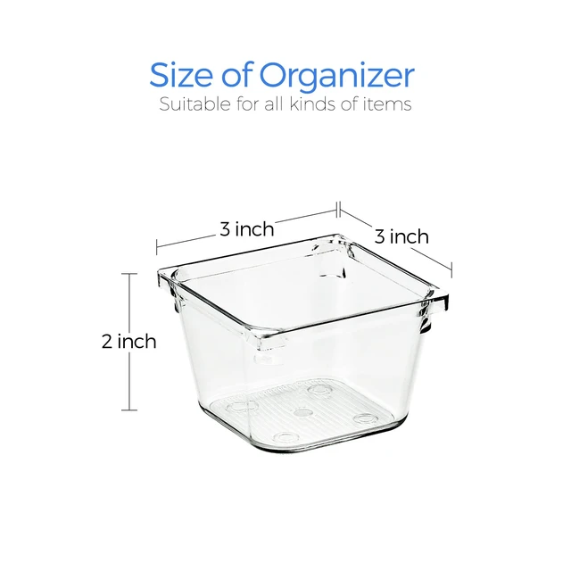 Alt view image 3 of 7 - 6 Pack Drawer Organizer, 3" X 3" Plastic Storage Bins Acrylic Tray Design, Non-Slip Pads, For Makeup, Jewelry, Kitchen Utensils, Bathroom, Office Storage