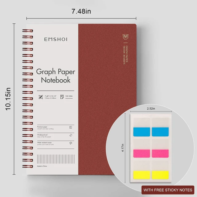 Alt view image 3 of 7 - Graph Grid Journal Notebook, 2 Pack, 320 Pages, B5 (7.4" x 10") 100 GSM Thick Paper, Flexible Plastic Cover, Spiral-bound, for School, Student, Note Taking, Math, Engineering (Brown & Red)
