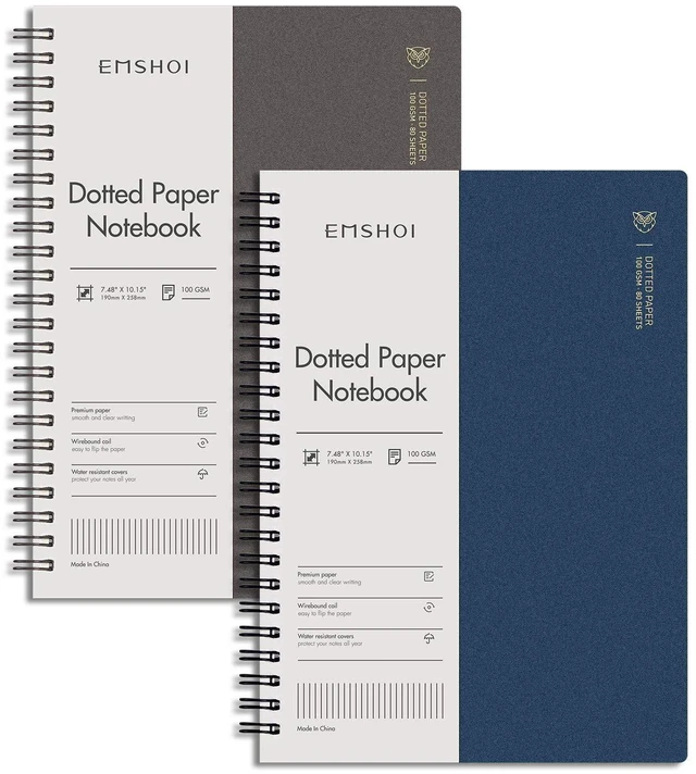 Main image of Dotted Spiral Journal Notebook, 2 Pack, 320 Pages, B5 (7.4" x 10") 100 GSM Thick Paper, Flexible Plastic Cover, for Journaling, Planning, Tracking & Sketching (Brown & Blue)