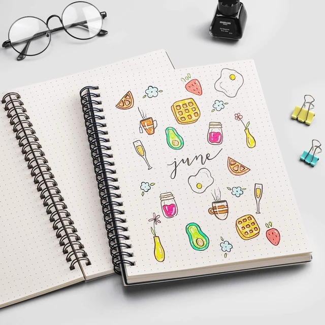 Alt view image 6 of 7 - Dotted Spiral Journal Notebook, 2 Pack, 320 Pages, B5 (7.4" x 10") 100 GSM Thick Paper, Flexible Plastic Cover, for Journaling, Planning, Tracking & Sketching (Brown & Blue)