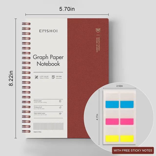 Alt view image 5 of 7 - Graph Grid Journal Notebook, 4 Pack, 640 Pages, A5 (5.7" x 8.2") 100 GSM Thick Paper, Flexible Plastic Cover, Spiral-bound, for School, Student, Note Taking, Engineering