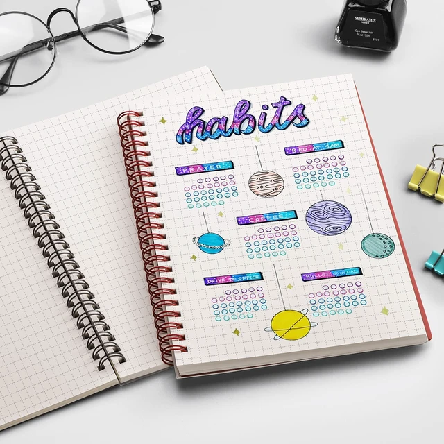 Alt view image 6 of 7 - Graph Grid Journal Notebook, 4 Pack, 640 Pages, A5 (5.7" x 8.2") 100 GSM Thick Paper, Flexible Plastic Cover, Spiral-bound, for School, Student, Note Taking, Engineering