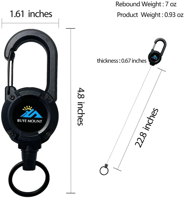 Alt view image 2 of 6 - Retractable Keychain Heavy Duty 2Pack, Multitool Carabiner Badge Holder, Retractable Keychain Clip Id Holder, Upgraded 58cm Stainless Steel Cord Black