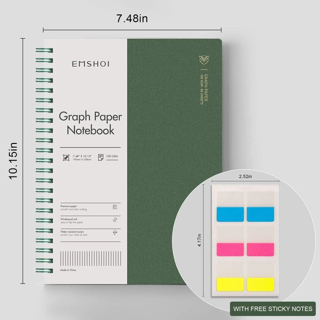 Alt view image 5 of 7 - Graph Grid Journal Notebook, 2 Pack, 320 Pages, B5 (7.4" x 10") 100 GSM Thick Paper, Flexible Plastic Cover, Spiral-bound, for School, Student, Note Taking, Engineering (Brown & Green)