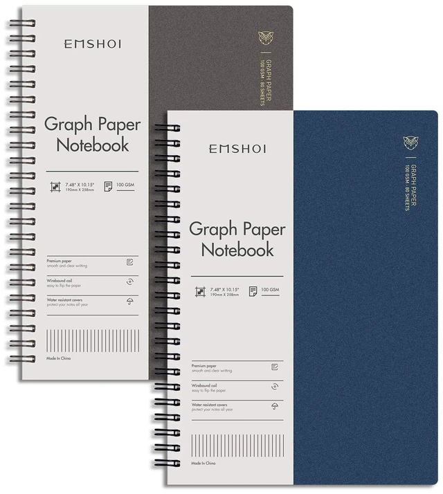 Main image of Graph Grid Journal Notebook, 2 Pack, 320 Pages, B5 (7.4" x 10") 100 GSM Thick Paper, Flexible Plastic Cover, Spiral-bound, for School, Student, Note Taking, Math, Engineering (Brown & Blue)