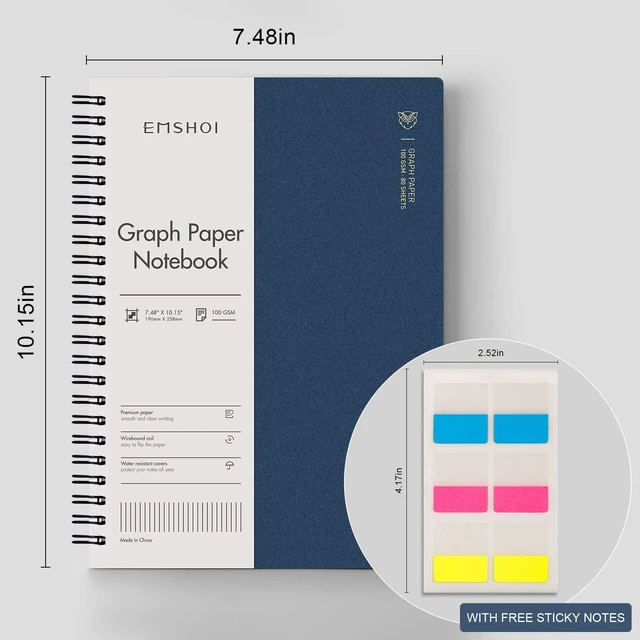 Alt view image 5 of 7 - Graph Grid Journal Notebook, 2 Pack, 320 Pages, B5 (7.4" x 10") 100 GSM Thick Paper, Flexible Plastic Cover, Spiral-bound, for School, Student, Note Taking, Math, Engineering (Brown & Blue)