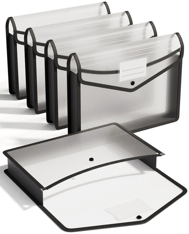 Main image of Plastic Expanding File Folder, Transparent envelopes with Snap No Dividers, Large Capacity, Fit Letter/A4 Size - 5 Packs