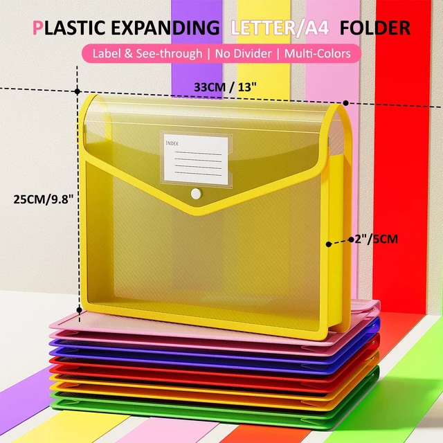 Alt view image 2 of 7 - Plastic Expanding File Folders, Transparent Envelopes with Snap Suitable for Home, Office, School, Large Capacity, No Dividers, Dopamine 5-Color, Fits Letter/A4 Size - 5 Pack