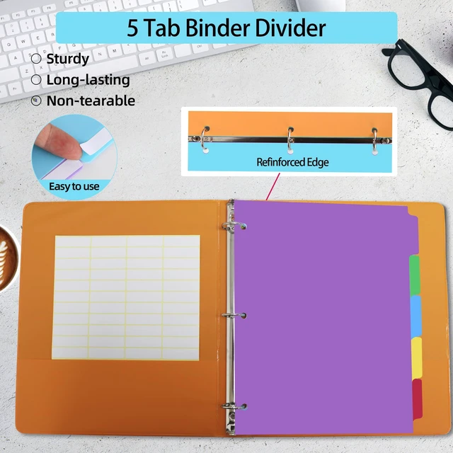Alt view image 3 of 7 - Dividers for 3 Ring Binders,5 TAB Binder Dividers,Plastic, Multicolor Binder separators with tabsColored 6 Sets