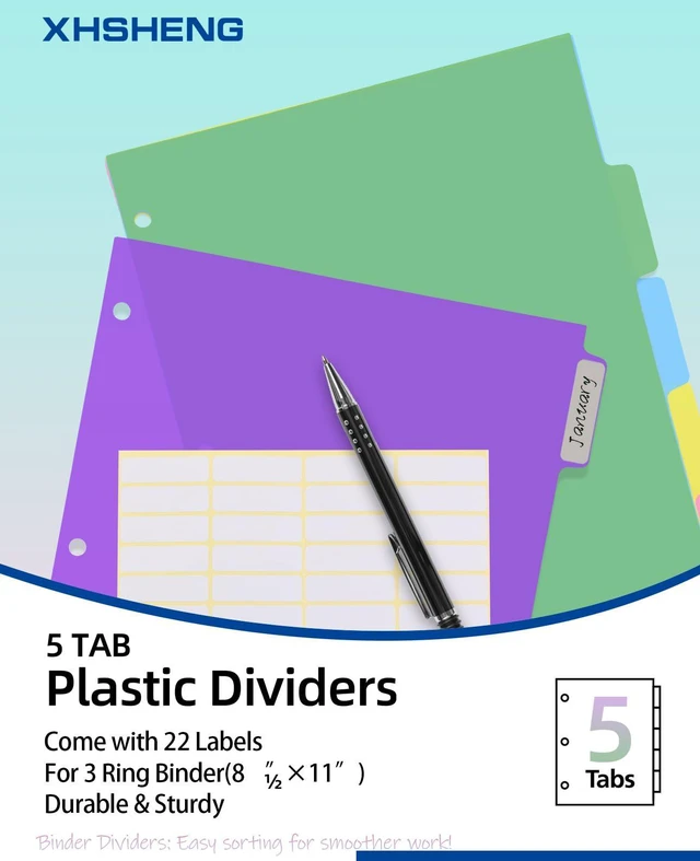 Alt view image 5 of 7 - Dividers for 3 Ring Binders,5 TAB Binder Dividers,Plastic, Multicolor Binder separators with tabsColored 6 Sets
