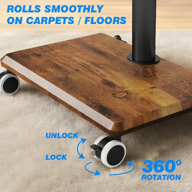 Alt view image 7 of 7 - Rolling TV Stand for 32 to 60 Inch TV up to 88lbs Wood Base Brown Height Adjustable Mobile TV Cart with Lockable Wheels, Portable Floor TV Stand for Living Room, Bedroom, VESA 400x400mm