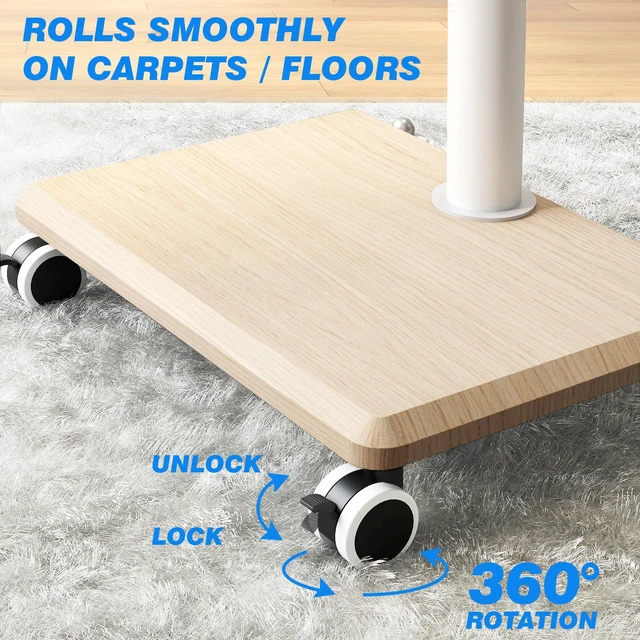 Alt view image 7 of 7 - Rolling TV Stand for 32 to 60 Inch TV up to 88lbs Wood Base White Height Adjustable Mobile TV Cart with Lockable Wheels, Portable Floor TV Stand for Living Room, Bedroom, VESA 400x400mm