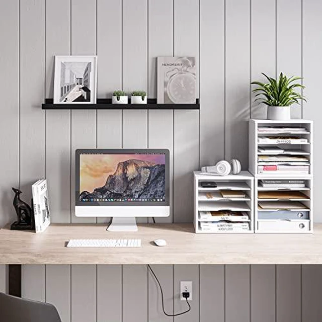Alt view image 2 of 7 - File Organizer Paper Sorter, 5 Tier Adjustable Shelves Office Desk Organizer, 13 5/8" x 9 1/4" x 12", White (Pack of 2)
