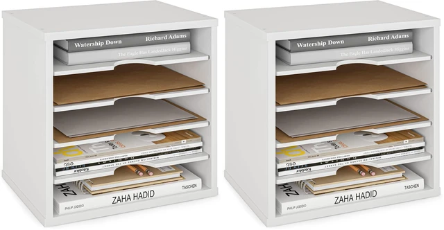 Main image of File Organizer Paper Sorter, 5 Tier Adjustable Shelves Office Desk Organizer, 13 5/8" x 9 1/4" x 12", White (Pack of 2)