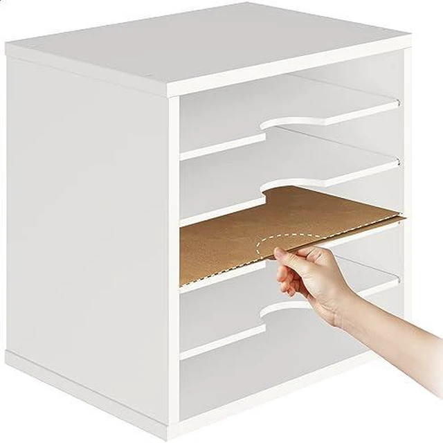 Alt view image 6 of 7 - File Organizer Paper Sorter, 5 Tier Adjustable Shelves Office Desk Organizer, 13 5/8" x 9 1/4" x 12", White (Pack of 2)