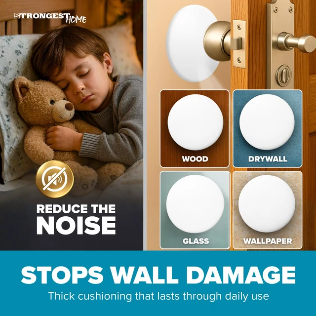 Alt view image 5 of 7 - 5-Inch White Rubber Door Stopper Wall Protector Bundle, Large Jumbo Wall Guard Cushion Shield for Drywall Holes, Heavy Duty Self-Adhesive Handle Stopper, 12-Pack