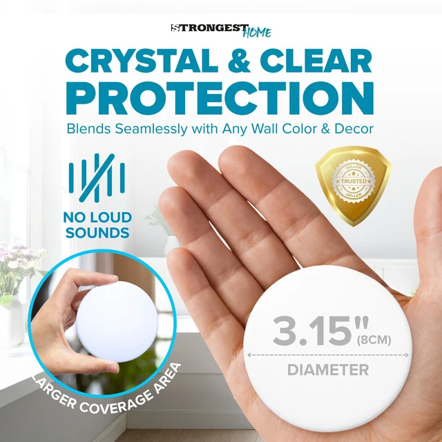 Alt view image 2 of 7 - 5-Inch White Rubber Door Stopper Wall Protector Bundle, Large Jumbo Wall Guard Cushion Shield for Drywall Holes, Heavy Duty Self-Adhesive Handle Stopper, 12-Pack