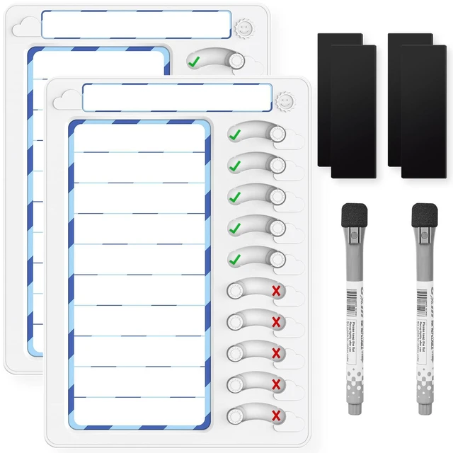 Main image of Chore Chart for Kids Dry Erase Chore Board ADHD Tools for Kids to Do List Checklist Task Board Routine Chart Planning Board for Fridge with 10 Sliders and Magnetic Marker, White and Blue, 2 Pack