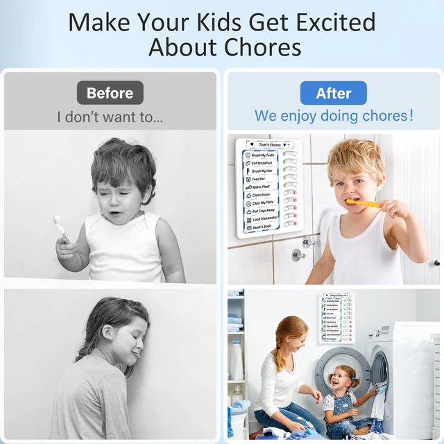 Alt view image 6 of 7 - Chore Chart for Kids Dry Erase Chore Board ADHD Tools for Kids to Do List Checklist Task Board Routine Chart Planning Board for Fridge with 10 Sliders and Magnetic Marker, White and Blue, 2 Pack