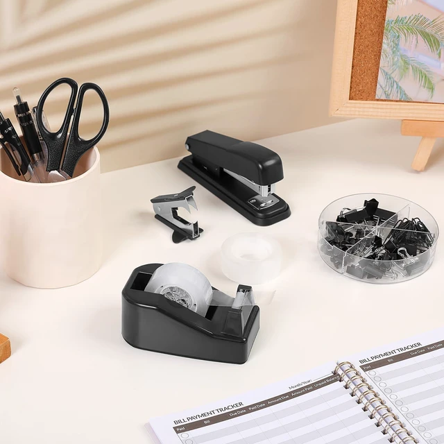 Alt view image 6 of 7 - Black Office Supplies Set, Stapler and Tape Dispenser Set,10PCS Black Desk Accessories with Stapler, Tape Dispenser, Scissors, Binder/Paper Clips and 1000pcs Staples, Desk Supplies Set