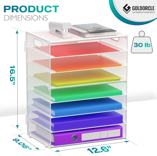 Alt view image 2 of 5 - 8 Tier Paper Letter Tray Organizer with Handles for Desk (White) Mesh Desk File Holder Storage Organization for Home School Classroom & Office