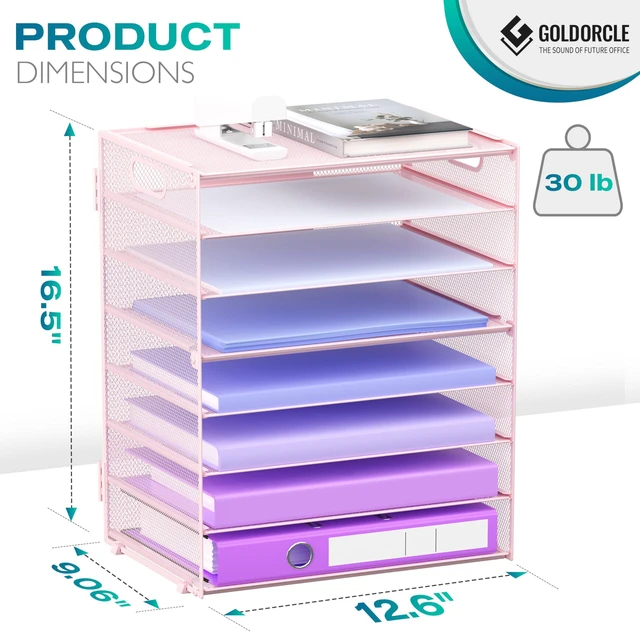 Alt view image 2 of 5 - 8 Tier Paper Letter Tray Organizer with Handles for Desk (Pink) Mesh Desk File Holder Storage Organization for Home School Classroom & Office