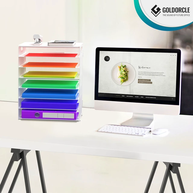 Alt view image 5 of 5 - 8 Tier Paper Letter Tray Organizer with Handles for Desk (White) Mesh Desk File Holder Storage Organization for Home School Classroom & Office