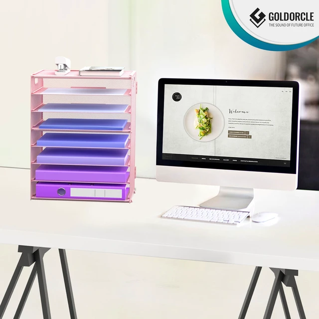 Alt view image 5 of 5 - 8 Tier Paper Letter Tray Organizer with Handles for Desk (Pink) Mesh Desk File Holder Storage Organization for Home School Classroom & Office