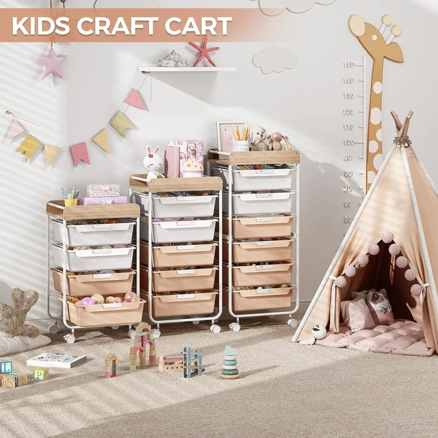 Alt view image 5 of 7 - Rolling Storage Utility Cart with 4 Drawers,Art Cart,Pearl Kids Craft Cart,Makeup Organizer and Storage with Wooden Tabletop