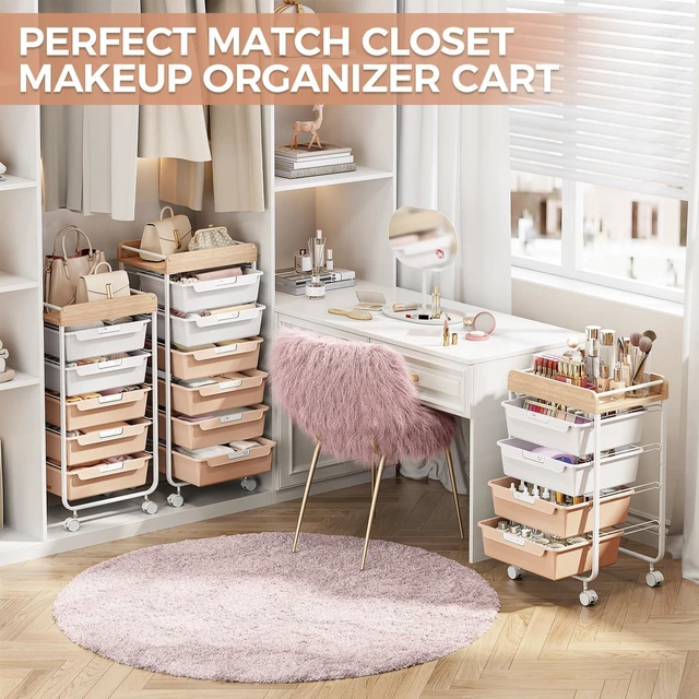 Alt view image 7 of 7 - Rolling Storage Utility Cart with 4 Drawers,Art Cart,Pearl Kids Craft Cart,Makeup Organizer and Storage with Wooden Tabletop