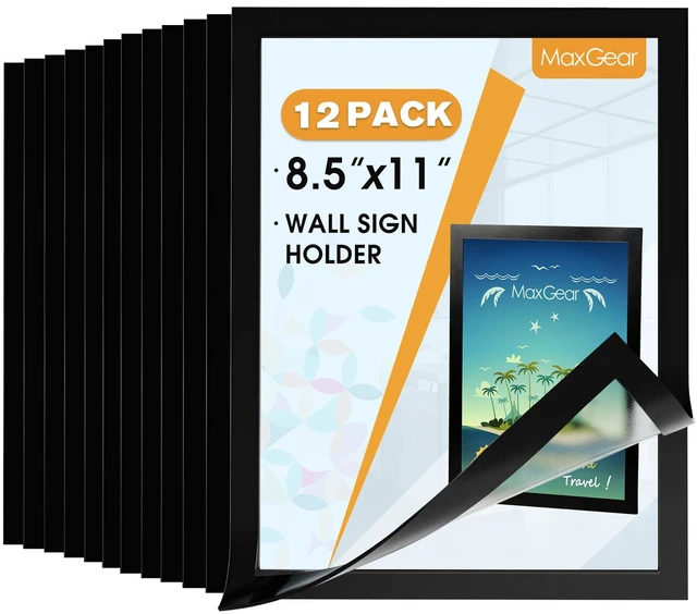 Main image of Magnetic Sign Holder 8.5 x 11 Magnetic Paper Holder, 12 Pack Strong Self-Adhesive Backing, Magnetic Front Opening, Clear PVC, Easy Insert and Replace Paper, Document, Poster and Flyer