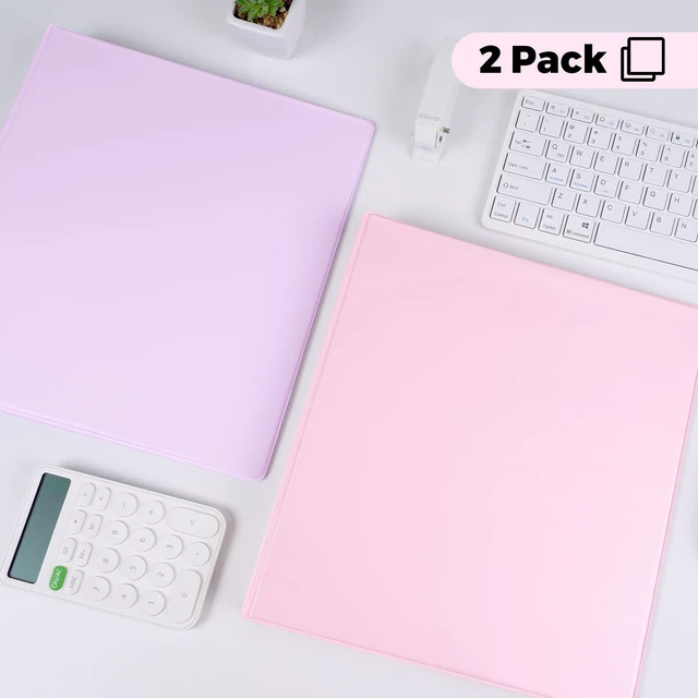 Alt view image 6 of 7 - 3 Ring Binder 2 Pack, 1 Inch Clear View Binders with 2 Interior PocketsFit 8.5x11 Inches, Round Ring Binder for Office & School Supplies Organize, Pink and Purple