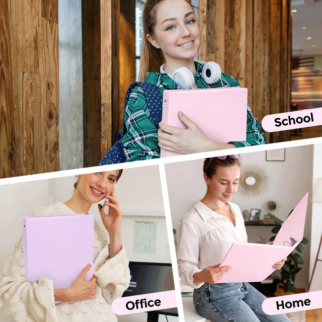 Alt view image 7 of 7 - 3 Ring Binder 2 Pack, 1 Inch Clear View Binders with 2 Interior PocketsFit 8.5x11 Inches, Round Ring Binder for Office & School Supplies Organize, Pink and Purple