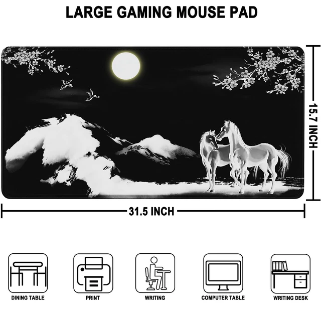 Alt view image 3 of 7 - Large Mouse Pad, Waterproof Extra Large Mousepad with Stitched Edges, 31.5" x 15.7" Non-Slip Rubber Base Office Big Long Keyboard Pad for Office Gamer Home XXL, (Horse)