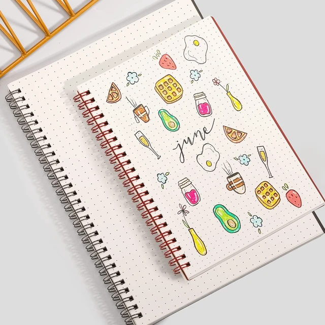 Alt view image 4 of 7 - Dotted Spiral Journal Notebook, 4 Pack, 640 Pages, A5 (5.7" x 8.2") 100 GSM Thick Paper, Flexible Plastic Cover, for Journaling, Planning, Tracking & Sketching (Brown & Red & Green & Blue)