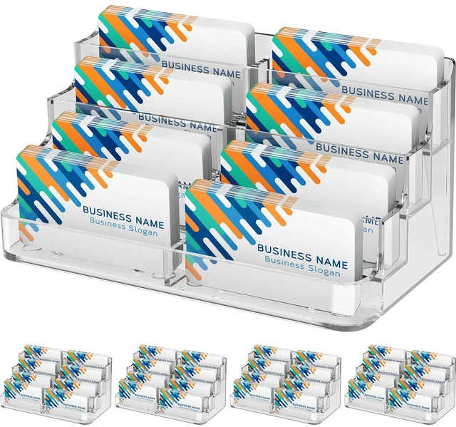 Main image of 4 Pack Acrylic Business Card Holder, Card Display Stand, 8 Pockets 4-Tier Freestanding Design, Clear Acrylic Construction, Fits Standard Business Cards for Reception, Office and Countertops