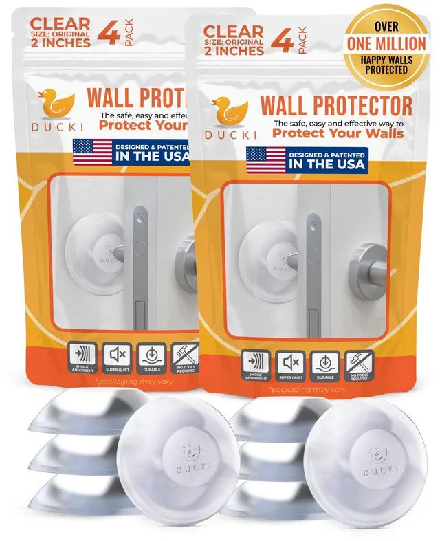 Main image of Door Stoppers Wall Protector 2", Reusable & Self Adhesive - 8 Pack Clear Discreet Home Door Knob Wall Protector, Door Bumper with Adhesive - Rubber Door Stops, Shock Absorbent Door Handle Stopper