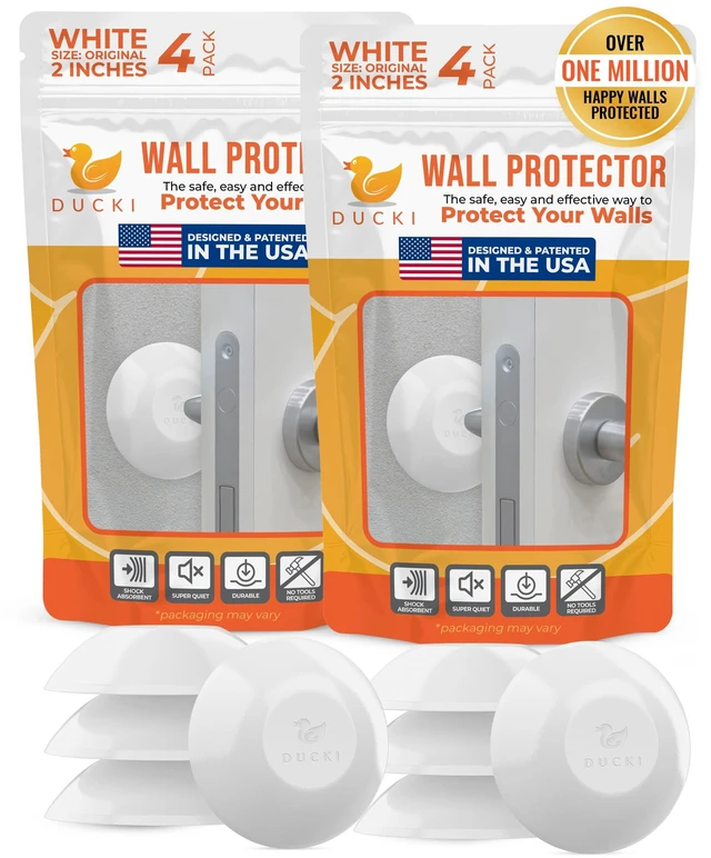 Main image of Door Stoppers Wall Protector 2", Reusable & Self Adhesive - 8 Pack White Discreet Home Door Knob Wall Protector, Door Bumper with Adhesive - Rubber Door Stops, Shock Absorbent Door Handle Stopper