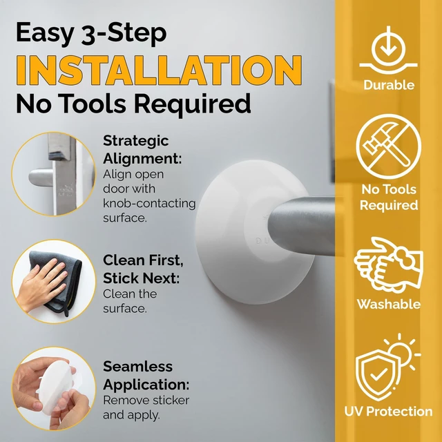 Alt view image 6 of 7 - Door Stoppers Wall Protector 1.5", Reusable & Self Adhesive - 6 Pack White Discreet Home Door Knob Wall Protector, Door Bumper with Adhesive - Rubber Door Stops, Shock Absorbent Door Handle Stopper