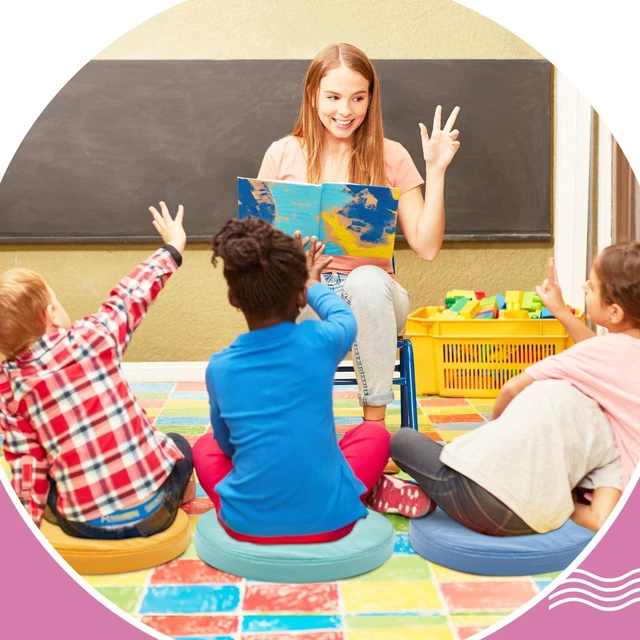 Alt view image 5 of 7 - 4 Pcs Extra Thick Floor Cushion Classroom, Mixed Colors, Round Flexible Seating Cushions, Assorted Colored Pillow Floor Cushions, Soft Support for Learning Sitting Home Office School Chair