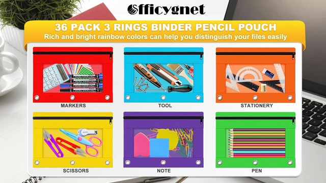 Alt view image 7 of 7 - Pencil Pouch for 3 Ring Binder, 36 Packs Bulk Zipper Pencil Case in 6 Colors, Pencil Pouches with Clear Window for Storing School Office Supplies, Cloth Pencil Bag for 3 Hole Binder
