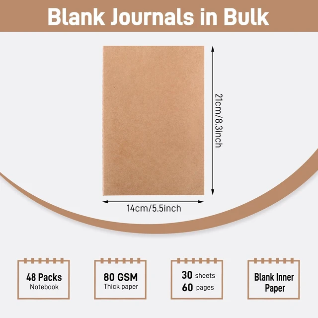 Alt view image 2 of 7 - 48pcs Blank Kraft Notebooks, Bulk Journals for Kids, 60 Pages/80GSM, 8.3 X 5.5 Inch, Travel Journal Set, for Travelers, Students and Office Supplies
