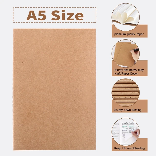 Alt view image 3 of 7 - 48pcs Blank Kraft Notebooks, Bulk Journals for Kids, 60 Pages/80GSM, 8.3 X 5.5 Inch, Travel Journal Set, for Travelers, Students and Office Supplies