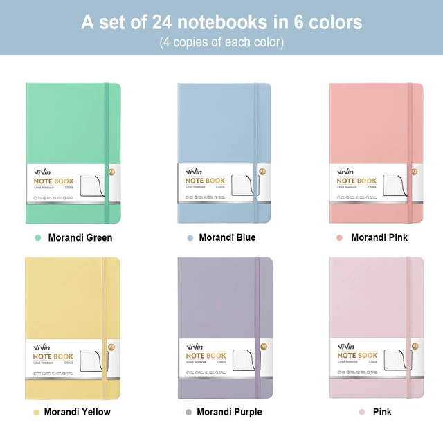 Alt view image 3 of 7 - 24 Pack A5 Hardcover Lined Notebook,192 pg College Ruled 5.5x8.3 Bulk notebooks for work,office & professional use,Waterproof faux leather,lay-flat elastic closure
