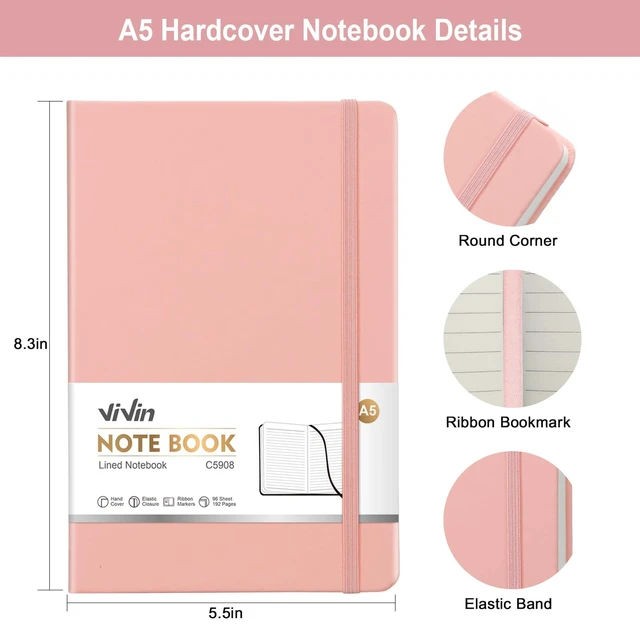 Alt view image 2 of 7 - 24 Pack A5 Hardcover Lined Notebook,192 pg College Ruled 5.5x8.3 Bulk notebooks for work,office & professional use,Waterproof faux leather,lay-flat elastic closure