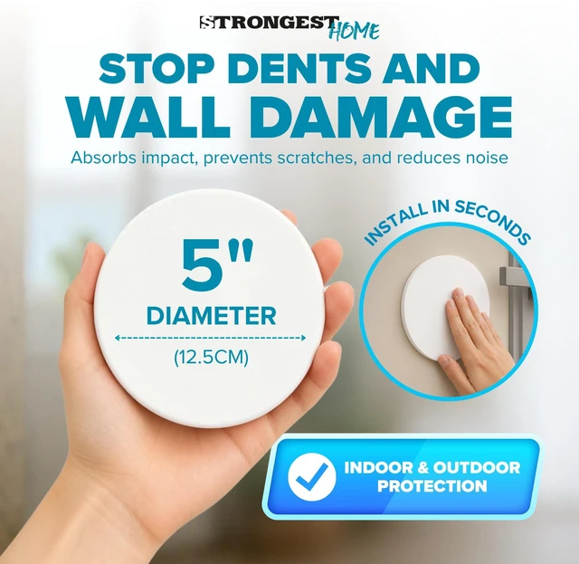 Alt view image 2 of 7 - 5-Inch White Rubber Door Stopper Wall Protector Bundle, Large Jumbo Wall Guard Cushion Shield for Drywall Holes, Heavy Duty, Self-Adhesive Handle Stopper, 6-Pack